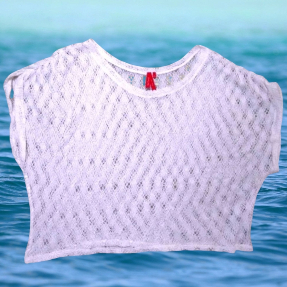Women's White Crochet Cover-Up Top Summer Beach Vacation Sz XL